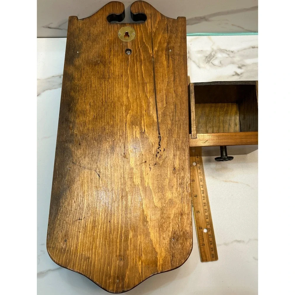 Vintage Wood Wall Mount Organizer Shelf Drawer Hooks Colonial Farmhouse Decor